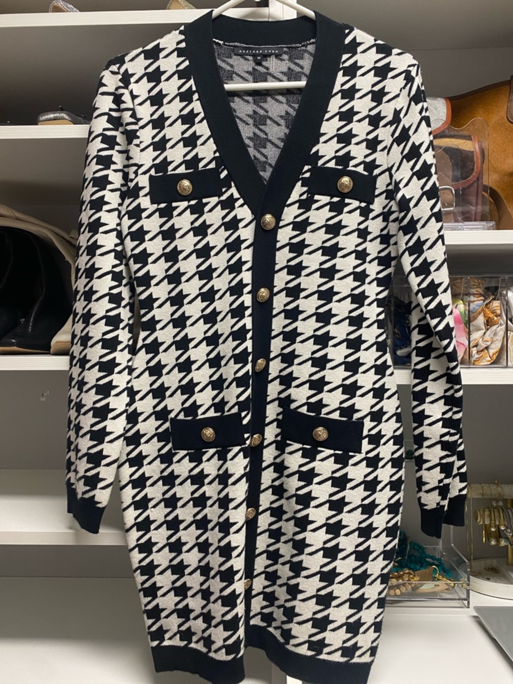 Endless Rose Black & White Houndstooth Sweater Dress Size M